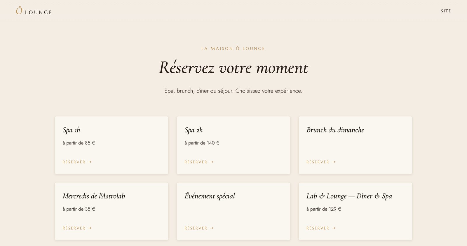 Aperçu de la plateforme de réservation Ô Lounge